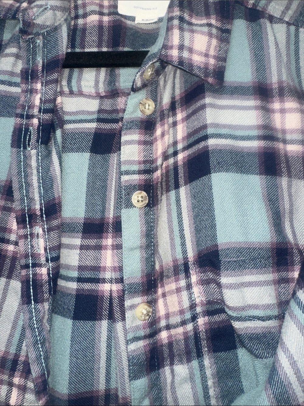 Boyfriend fit Plaid Flannel Shirt - Blue & Green - Picture 4 of 5